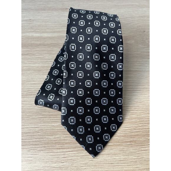 Burma Bibas Black with White and Gray Geometric Designer 100% Silk Tie - Picture 1 of 6